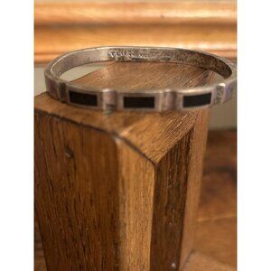Vintage Mexican Sterling Silver & Onyx Inlay Bangle – 33g Taxco Style Bracelet